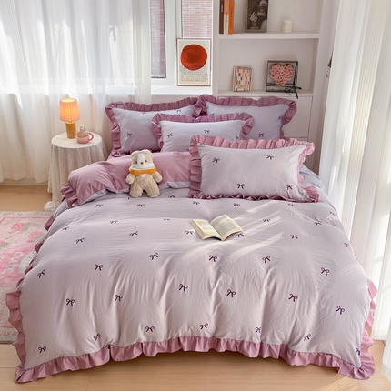 91家纺网 家纺一手货源 找家纺 （总）苏源家纺2025新款 公主风荷叶边亲肤棉磨毛四件套 