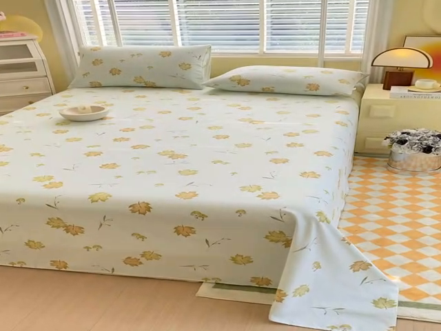 91家纺网 家纺一手货源 找家纺 悦织湾家纺 2025华夫格全棉单床单 华夫格-绿林枫叶