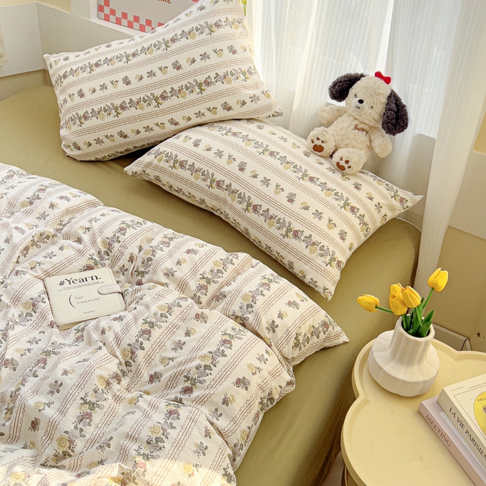 91家纺网 家纺一手货源 找家纺 暖芯优选 2025新款加厚云感棉双层纱四件套小碎花被套床单床笠款学生三件套新款直播热款 玫瑰哒