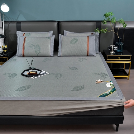 91家纺网 家纺一手货源 找家纺 （总）小牛席业 2025新款加厚款-叶语冰藤席系列（床笠款）凉席藤席冰藤席冰丝席竹席草席空调席乳胶席豆豆席