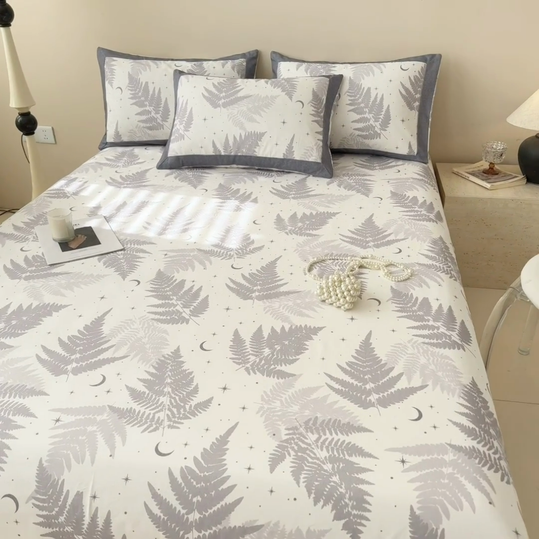 91家纺网 家纺一手货源 找家纺 蓝邻家纺 2025新款100%新疆原棉粗布小清新拼角工艺款系列单床单 云杉