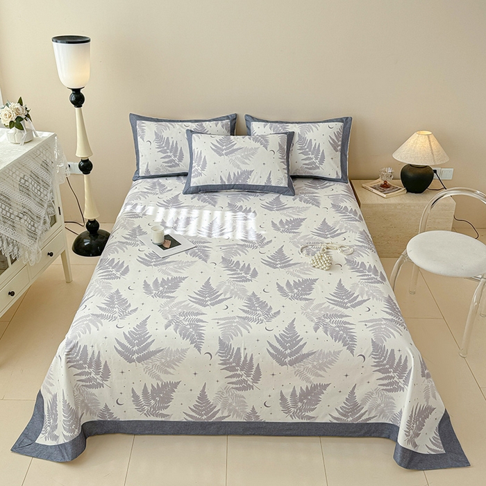 91家纺网 家纺一手货源 找家纺 蓝邻家纺 2025新款100%新疆原棉粗布小清新拼角工艺款系列单床单 云杉