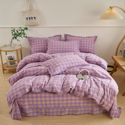 91家纺网 家纺一手货源 找家纺 （总）三沁家居 2025新款格子色织全棉水洗棉四件套直播爆款量大价优