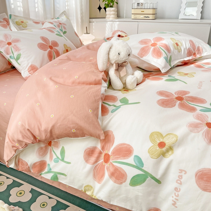 91家纺网 家纺一手货源 找家纺 金盛纺 2025新款13372全棉系列四件套 桔阳花