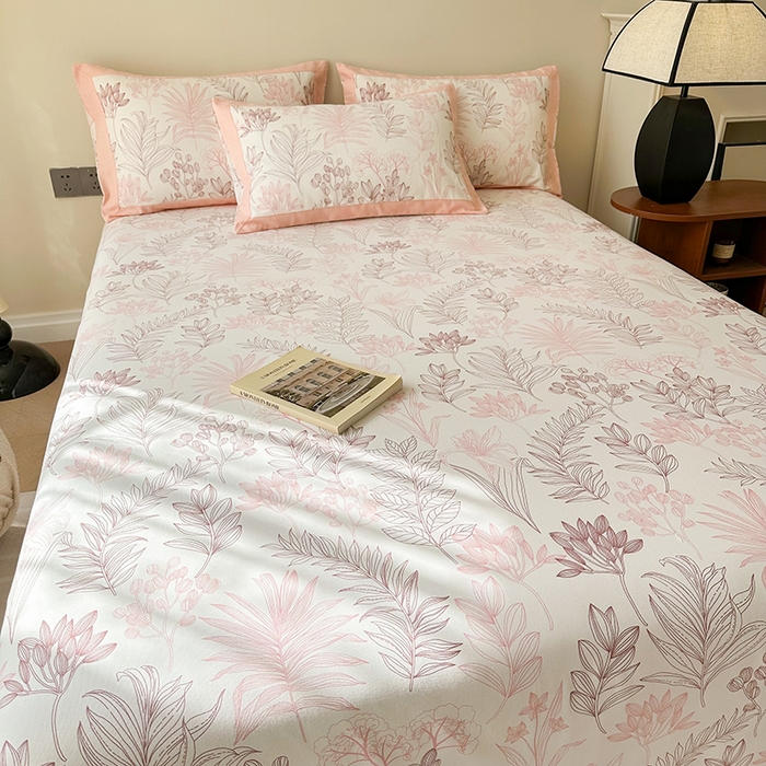 91家纺网 家纺一手货源 找家纺 蓝邻家纺 2025新款100%新疆原棉粗布小清新拼角工艺款系列单床单 繁花-粉