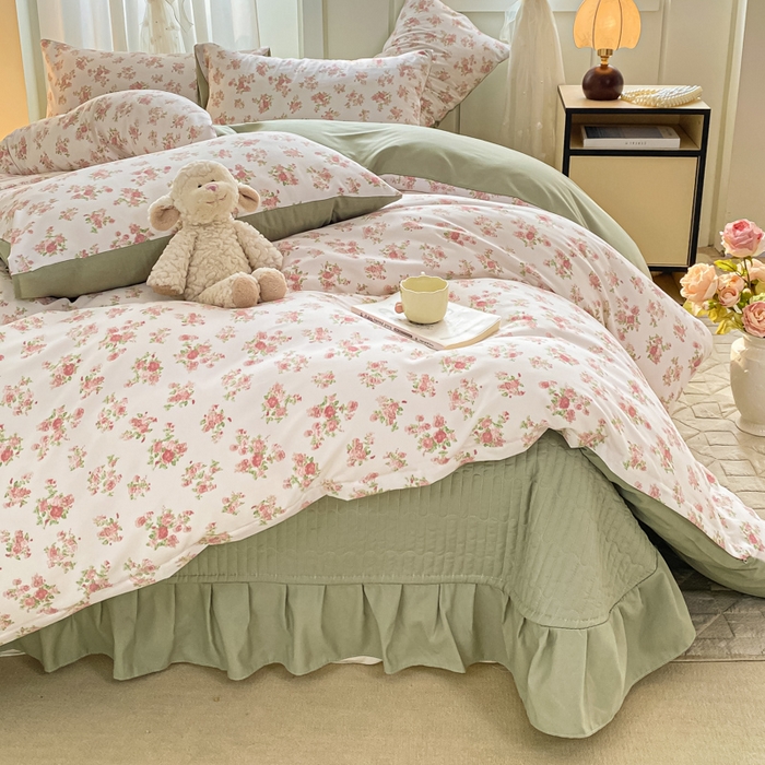 91家纺网 家纺一手货源 找家纺 仟网汇 2025新款针织双层纱床盖四件套 蔷薇之恋