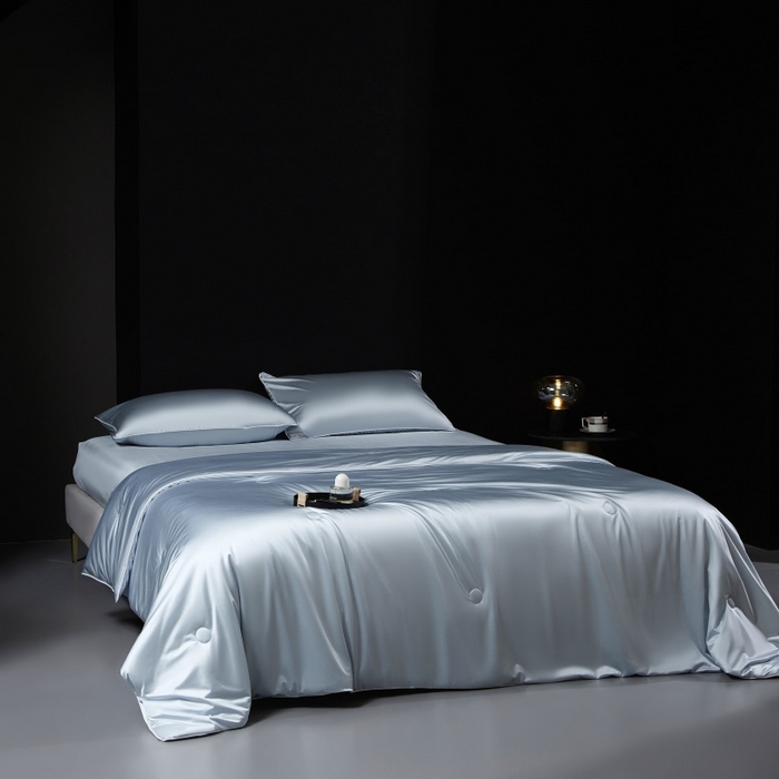 91家纺网 家纺一手货源 找家纺 优悦生活馆 2025新款凉感冰丝纯色夏被四件套-盛夏 盛夏-冰川蓝