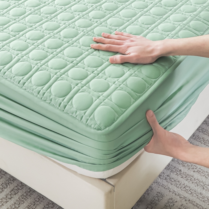 91家纺网 家纺一手货源 找家纺 沐纯家居 2025新款全棉纯棉夹棉单床笠 床笠单件-初见系列 薄荷绿