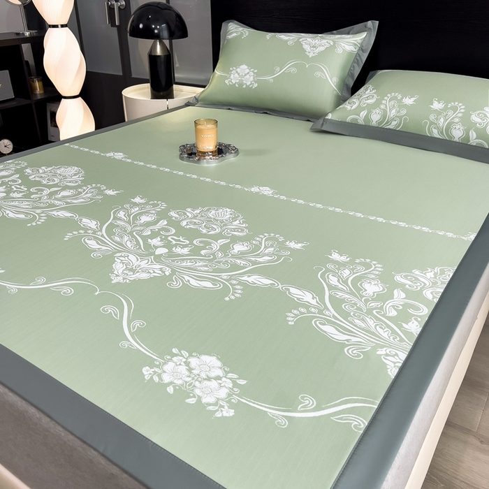 91家纺网 家纺一手货源 找家纺 卡初家居（原微来） 2025夏季凉感提花席 晓春烂漫-苹果绿