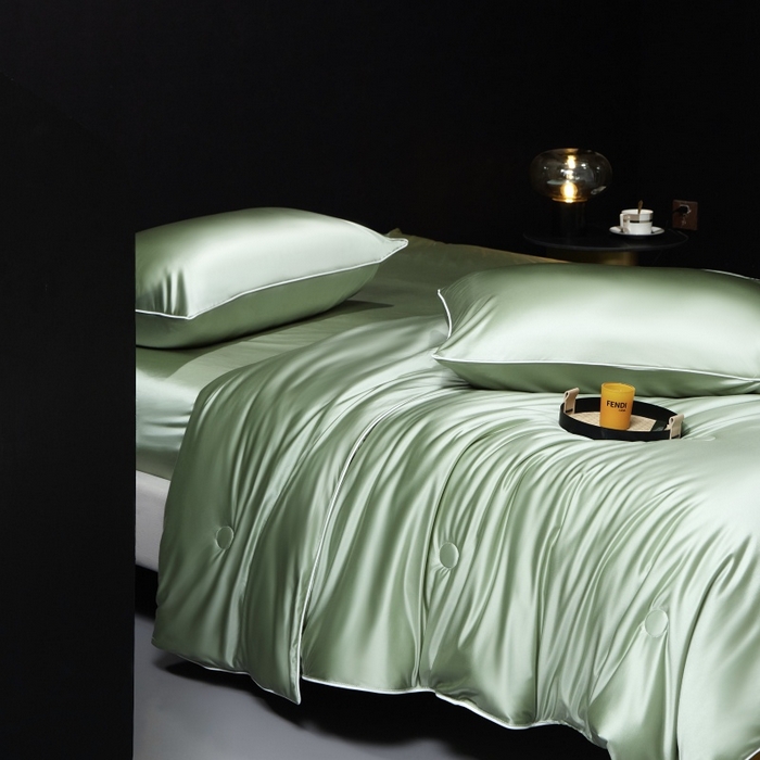 91家纺网 家纺一手货源 找家纺 优悦生活馆 2025新款凉感冰丝纯色夏被四件套-盛夏 盛夏-清水绿