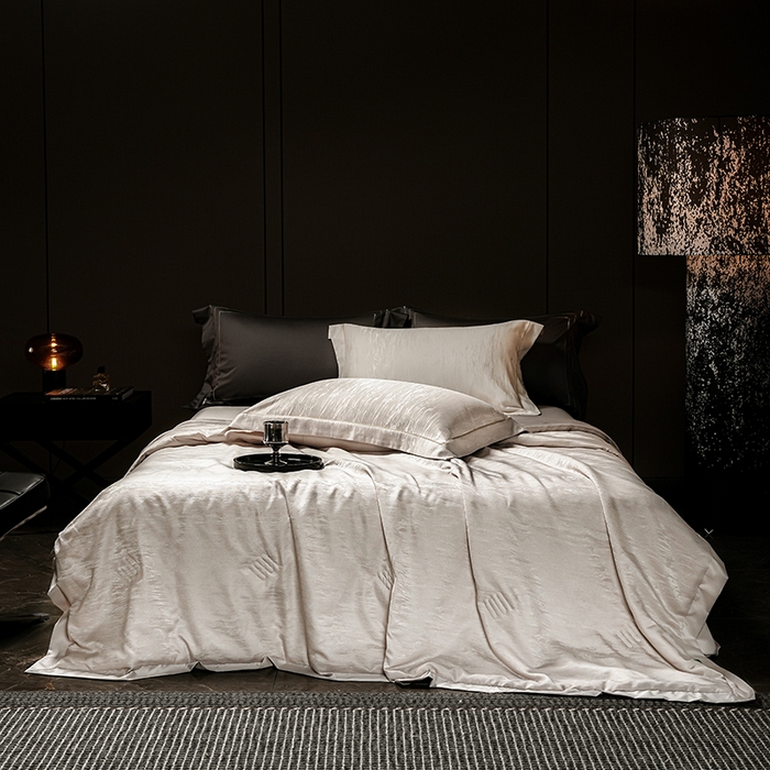 91家纺网 家纺一手货源 找家纺 丽卡家纺 2025新款翡丽天丝提花夏被四件套 石纹-米灰