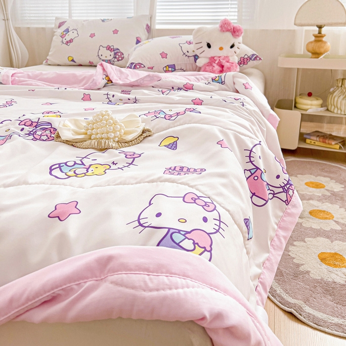 91家纺网 家纺一手货源 找家纺 海岛哥哥 2025新款三丽鸥系列A类水洗棉夏被大床图（提供买家秀） 夏被-星星kt猫