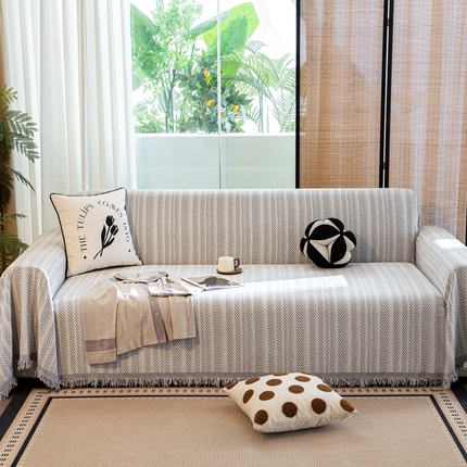 沐沐家纺 2026新款色织印花沙发巾 沐熙浅灰