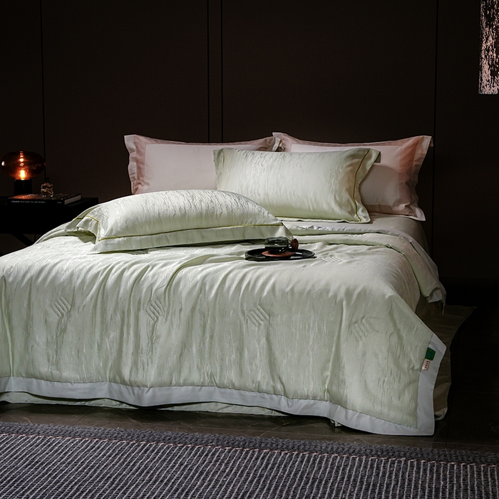 91家纺网 家纺一手货源 找家纺 丽卡家纺 2025新款翡丽天丝提花夏被四件套 石纹-绿