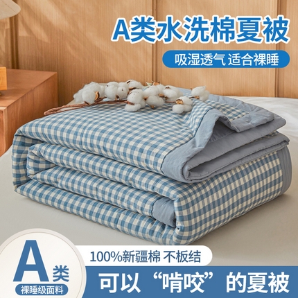 鑫佰利 2025新款A类水洗棉新疆棉花夏被子被芯 蓝小格