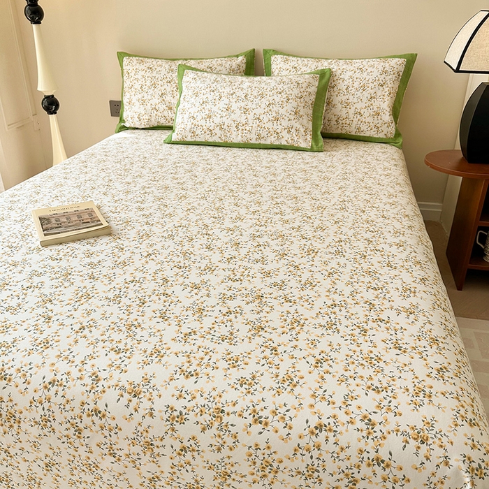 91家纺网 家纺一手货源 找家纺 蓝邻家纺 2025新款100%新疆原棉粗布小清新拼角工艺款系列单床单 染秋