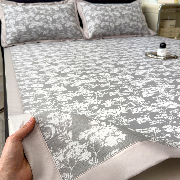 91家纺网 家纺一手货源 找家纺 卡初家居（原微来） 2025夏季凉感提花席 繁花-清雅灰