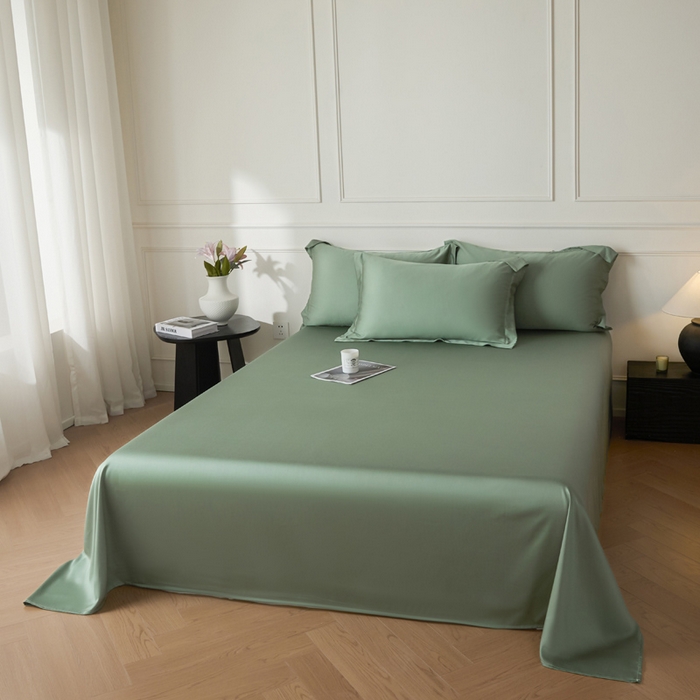 91家纺网 家纺一手货源 找家纺 涵宸 2025新款天丝-天丝棉-纯色单床单-场景1 床单-赛琳绿