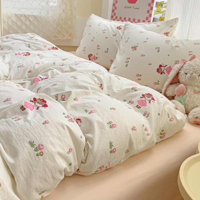 91家纺网 家纺一手货源 找家纺 暖芯优选 2025新款加厚云感棉双层纱四件套小碎花被套床单床笠款学生三件套新款直播热款 蜜糖之恋