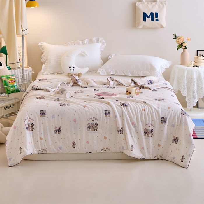 91家纺网 家纺一手货源 找家纺 维洋家纺 2025升级21%大豆新款A类牛奶丝针织夏被（四周踩棉）软糯凉感夏被空调被 维尼熊