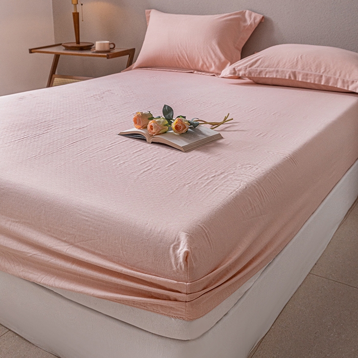 91家纺网 家纺一手货源 找家纺 锦罗绣 2025新款A类全棉双层纱单床笠 粉色