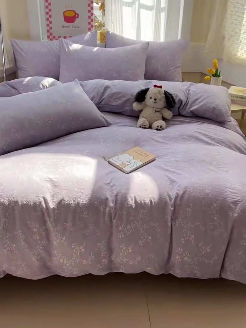 91家纺网 家纺一手货源 找家纺 暖芯优选 2025新款加厚云感棉双层纱四件套小碎花被套床单床笠款学生三件套新款直播热款 恋如青柠香