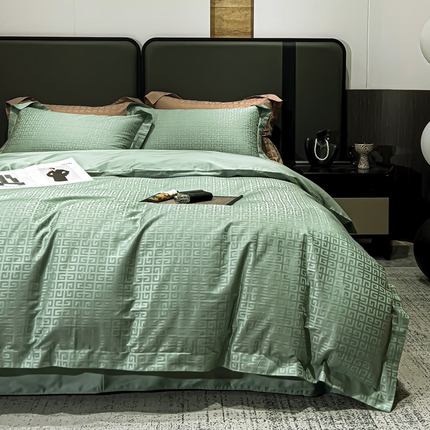金昱纺 2025新款50双股100支长绒棉贡缎提花高定四件套 纪梵希-绿