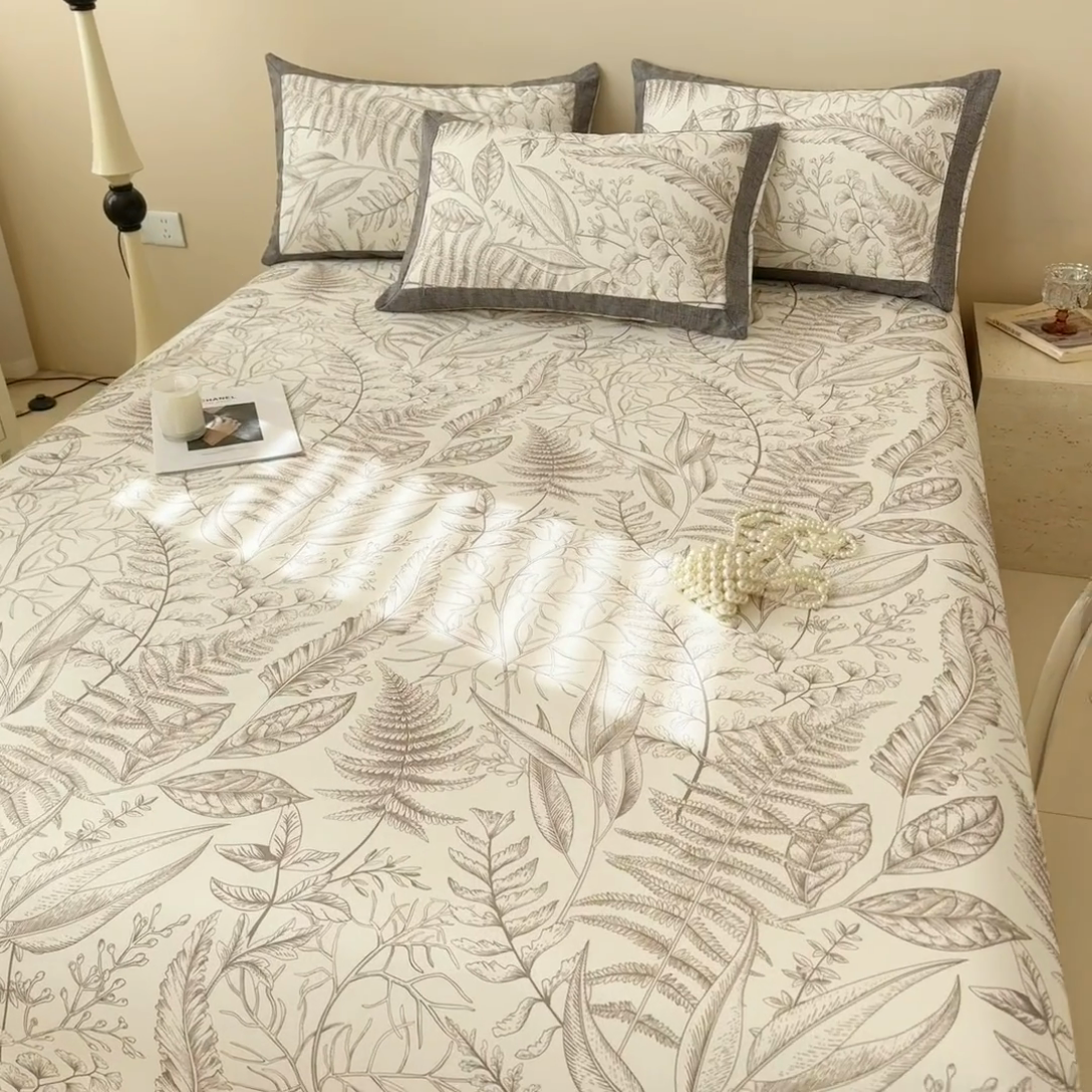 91家纺网 家纺一手货源 找家纺 蓝邻家纺 2025新款100%新疆原棉粗布小清新拼角工艺款系列单床单 雨棠-咖