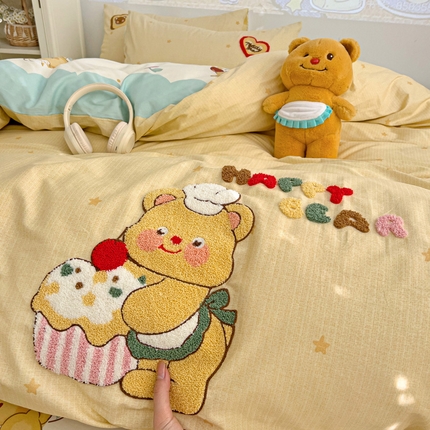 91家纺网 家纺一手货源 找家纺 （总）乐童家纺 2025新款13370纯棉毛巾绣呆萌系列四件套-系列一