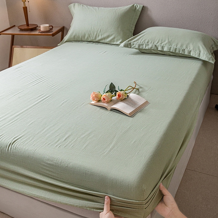 91家纺网 家纺一手货源 找家纺 锦罗绣 2025新款A类全棉双层纱单床笠 绿色