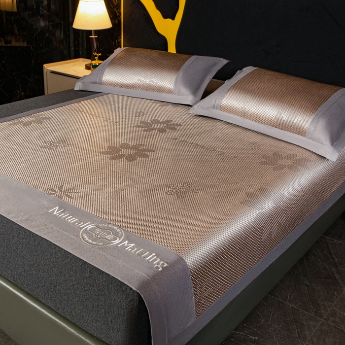 91家纺网 家纺一手货源 找家纺 卡罗兰 2025新款凉席冰丝席提花冰藤席雪山藤向阳花系列 向阳花-咖色