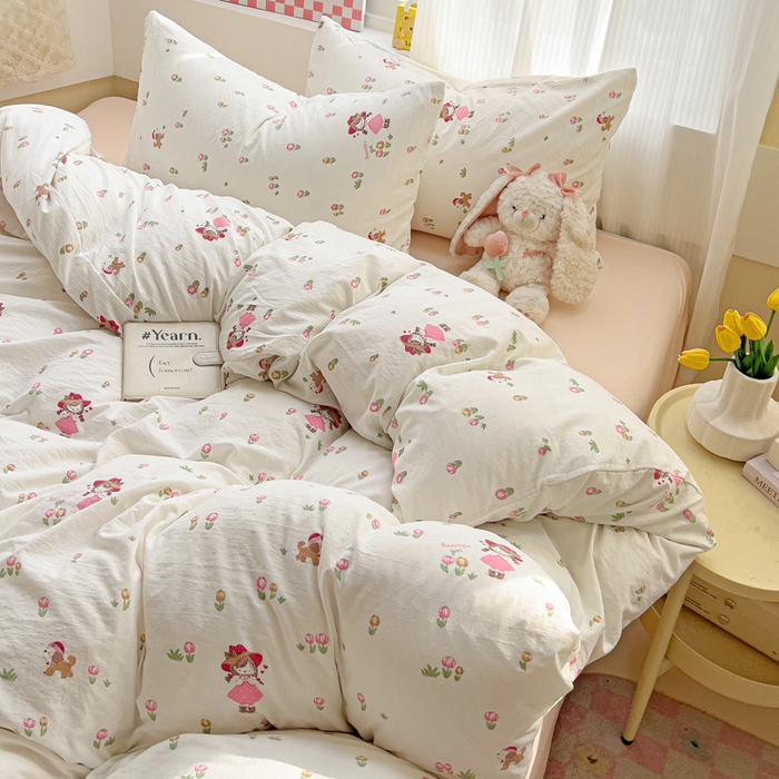 91家纺网 家纺一手货源 找家纺 暖芯优选 2025新款加厚云感棉双层纱四件套小碎花被套床单床笠款学生三件套新款直播热款 蜜糖之恋