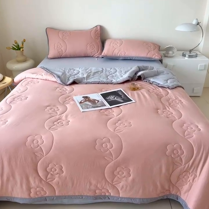 91家纺网 家纺一手货源 找家纺 芙绣家纺 2025新款针织棉绗缝夏被-莫奈花园 莫奈花园-雪蜜