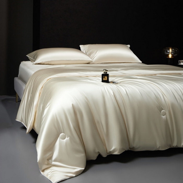 91家纺网 家纺一手货源 找家纺 优悦生活馆 2025新款凉感冰丝纯色夏被四件套-盛夏 盛夏-芝士白