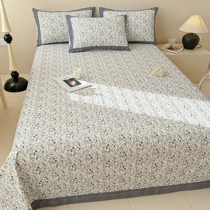 91家纺网 家纺一手货源 找家纺 蓝邻家纺 2025新款100%新疆原棉粗布小清新拼角工艺款系列单床单 冬聆-灰