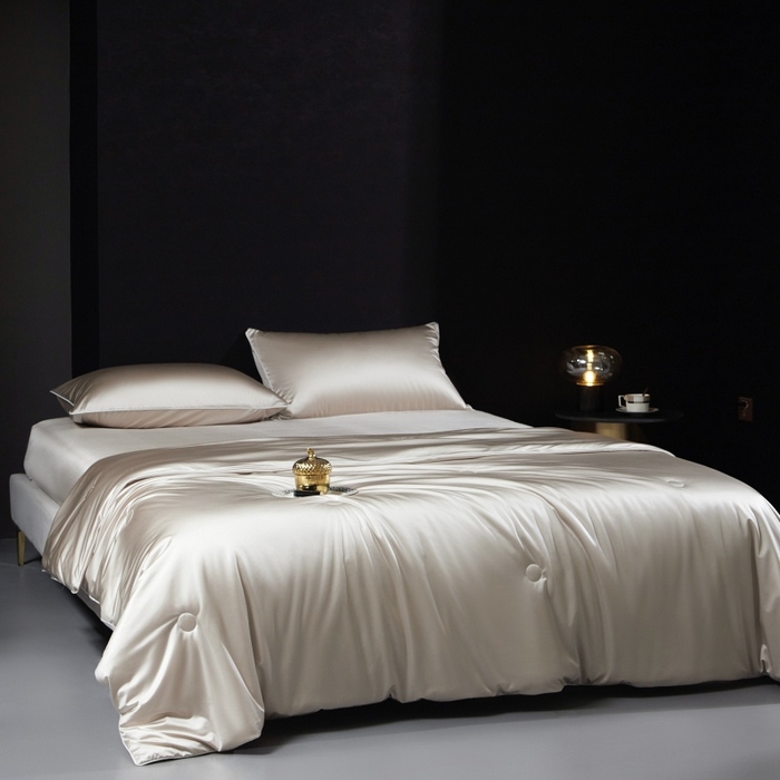 91家纺网 家纺一手货源 找家纺 优悦生活馆 2025新款凉感冰丝纯色夏被四件套-盛夏 盛夏-香槟色