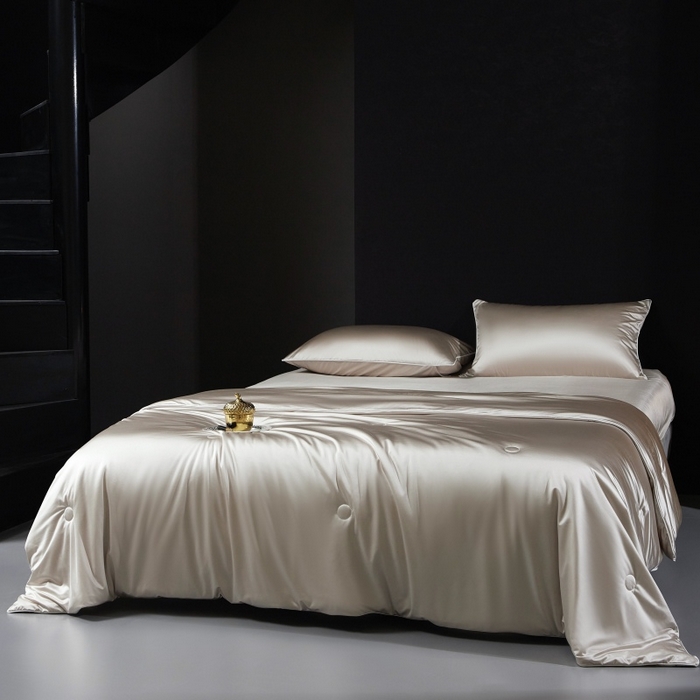 91家纺网 家纺一手货源 找家纺 优悦生活馆 2025新款凉感冰丝纯色夏被四件套-盛夏 盛夏-香槟色