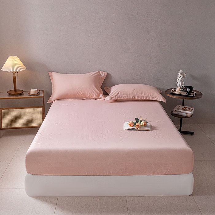 91家纺网 家纺一手货源 找家纺 锦罗绣 2025新款A类全棉双层纱单床笠 粉色