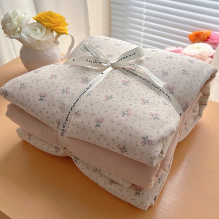 桃喜 2025新款春夏全棉双层纱碎花系列四件套 杏绘