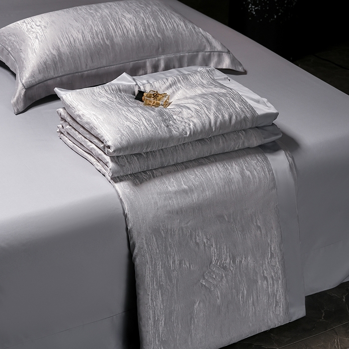 91家纺网 家纺一手货源 找家纺 丽卡家纺 2025新款翡丽天丝提花夏被四件套 石纹-深灰