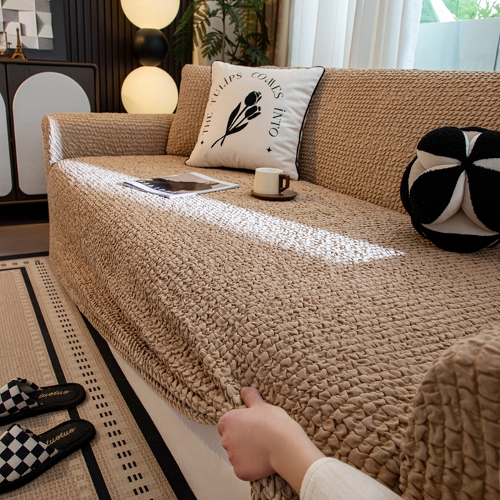 91家纺网 家纺一手货源 找家纺 沐沐家纺2026新款奶油云纱沙发套 奶油云纱-浅咖