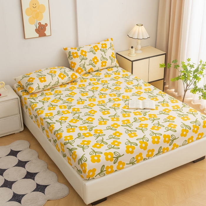 91家纺网 家纺一手货源 找家纺 棉乐町家居 2025新款锦柔老粗布印花床笠 黄兰