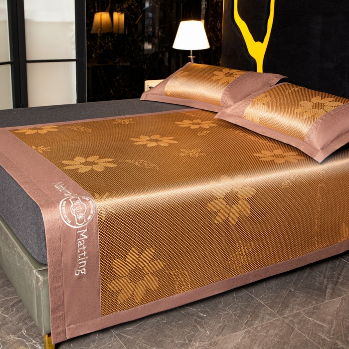 91家纺网 家纺一手货源 找家纺 卡罗兰 2025新款凉席冰丝席提花冰藤席雪山藤向阳花系列 向阳花-棕色