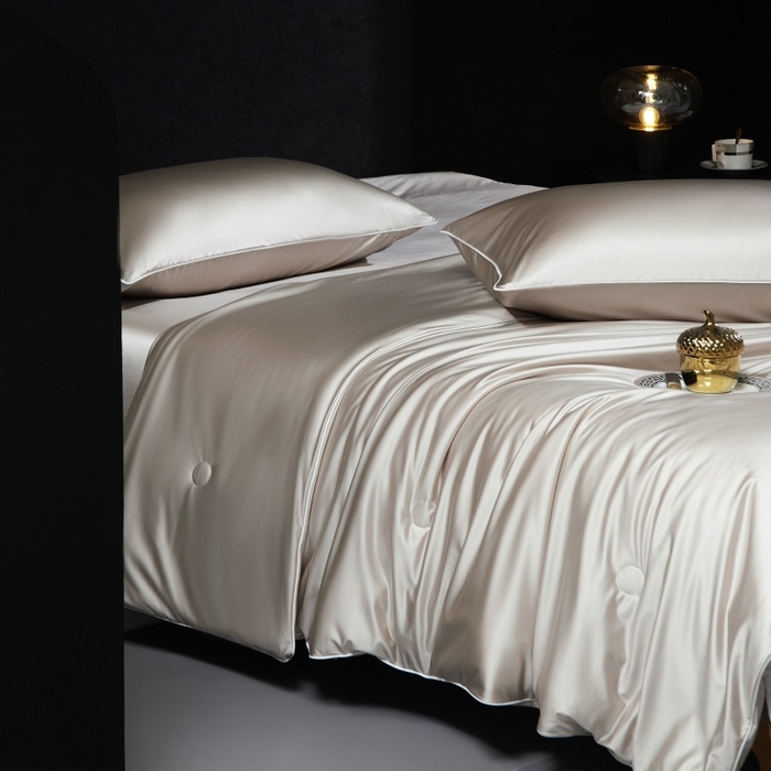 91家纺网 家纺一手货源 找家纺 优悦生活馆 2025新款凉感冰丝纯色夏被四件套-盛夏 盛夏-香槟色