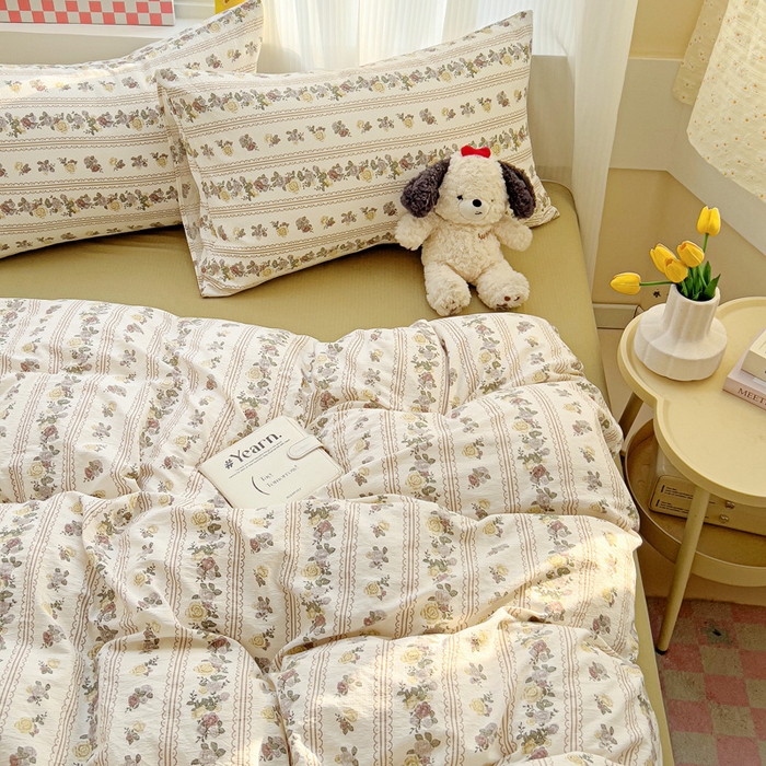 91家纺网 家纺一手货源 找家纺 暖芯优选 2025新款加厚云感棉双层纱四件套小碎花被套床单床笠款学生三件套新款直播热款 玫瑰哒