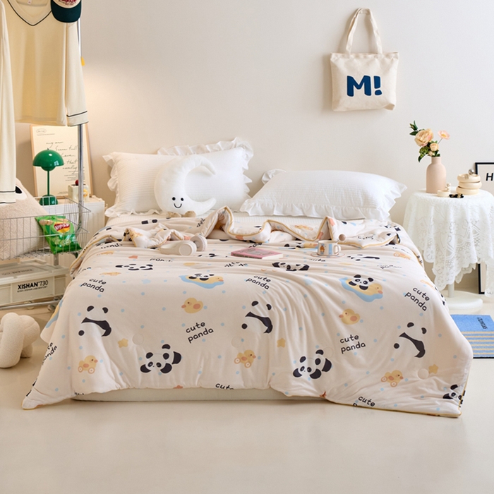 91家纺网 家纺一手货源 找家纺 维洋家纺 2025升级21%大豆新款A类牛奶丝针织夏被（四周踩棉）软糯凉感夏被空调被 功夫熊猫