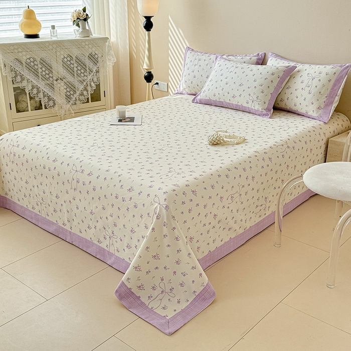 91家纺网 家纺一手货源 找家纺 蓝邻家纺 2025新款100%新疆原棉粗布小清新拼角工艺款系列单床单 紫茉