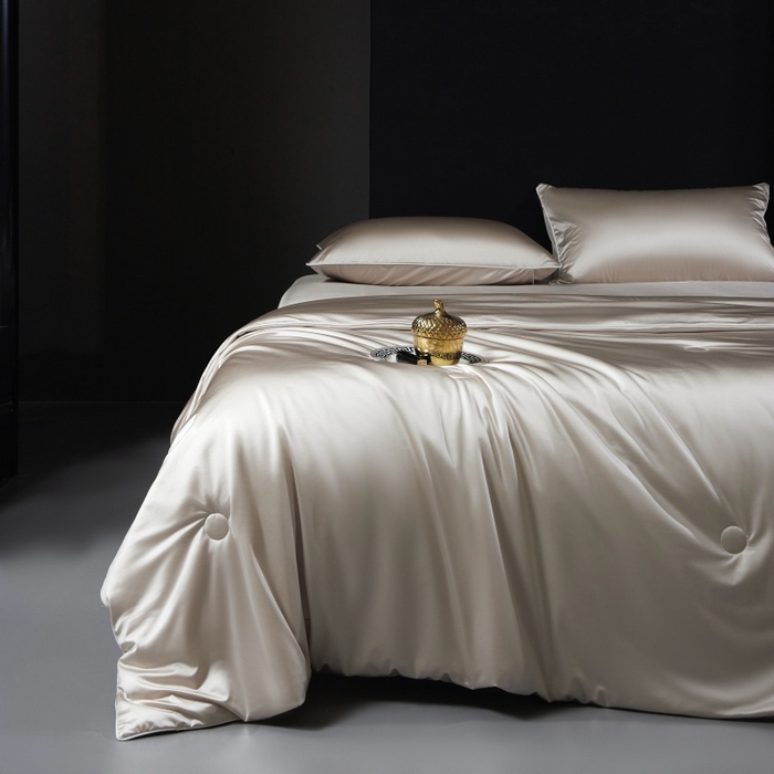 91家纺网 家纺一手货源 找家纺 优悦生活馆 2025新款凉感冰丝纯色夏被四件套-盛夏 盛夏-香槟色