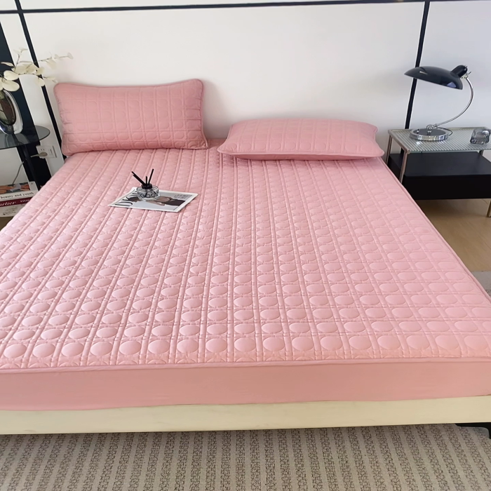 91家纺网 家纺一手货源 找家纺 沐纯家居 2025新款全棉纯棉夹棉单床笠 床笠单件-初见系列 豆沙粉