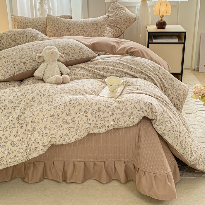 91家纺网 家纺一手货源 找家纺 仟网汇 2025新款针织双层纱床盖四件套 繁花